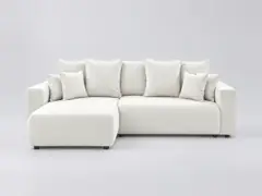 Canapé Envy Bobochic, 5 places d'angle convertible réversible, bouclette, coloris blanc