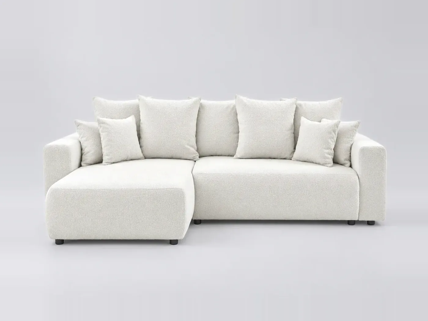 Canapé Envy Bobochic, 5 places d'angle convertible réversible, bouclette, coloris blanc