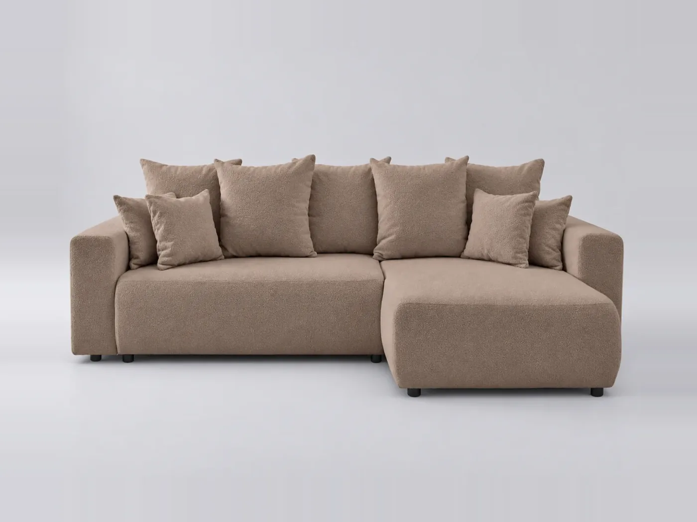 Canapé Envy Bobochic, 5 places d'angle convertible réversible, bouclette, coloris marron