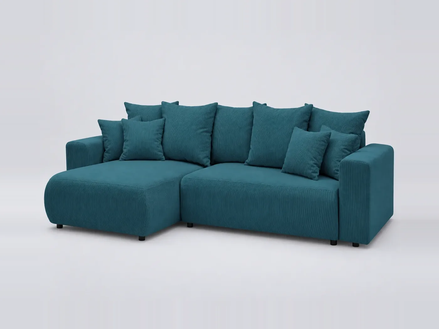 Canapé Envy Bobochic, 4 places d'angle convertible réversible, velours côtelé, coloris bleu foncé