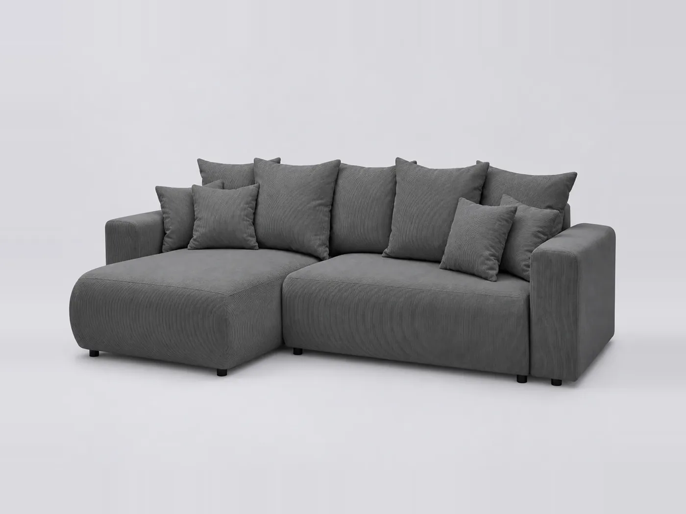 Canapé Envy Bobochic, 4 places d'angle convertible réversible, velours côtelé, coloris gris foncé