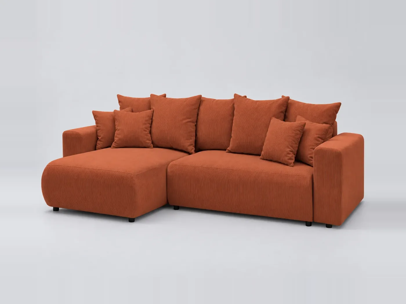Canapé Envy Bobochic, 4 places d'angle convertible réversible, velours côtelé, coloris orange