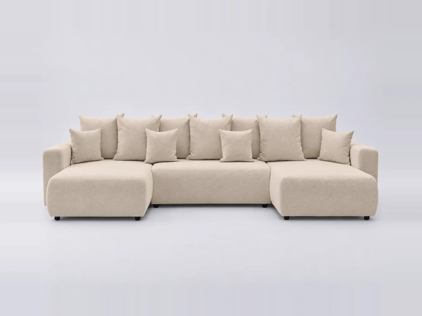 Canapé Envy Bobochic, 6 places panoramique convertible, bouclette, coloris beige