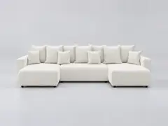 Canapé Envy Bobochic, 6 places panoramique convertible, bouclette, coloris blanc
