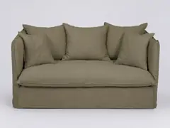 Canapé Louvain Maisons du Monde, 2 places droit convertible, lin, coloris kaki
