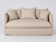 Canapé Louvain Maisons du Monde, 2 places droit convertible, coloris beige, effet lin