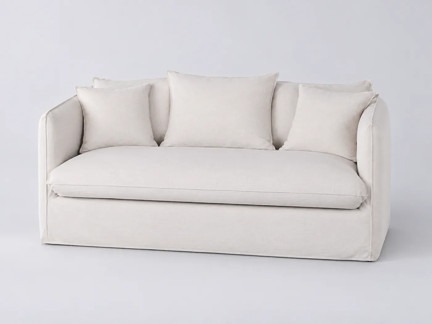 Canapé Louvain Maisons du Monde, 2 places droit convertible, coloris blanc, effet lin