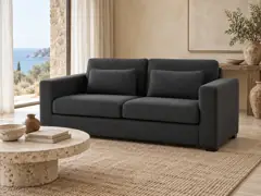 Canapé Milano Maisons du Monde, 2 places droit convertible, coloris gris anthracite, mise en situation dans un salon (illustration IA 6)