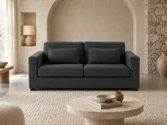 Canapé Milano Maisons du Monde, 2 places droit convertible, coloris gris anthracite, mise en situation dans un salon (illustration IA 7)