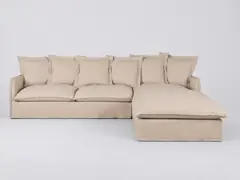 Canapé Barcelone Maisons du Monde, 4 places d'angle convertible, coloris effet lin beige matelas 6 cm