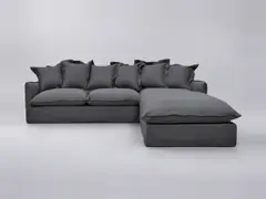Canapé Barcelone Maisons du Monde, 6 places d'angle convertible, lin lavé, coloris anthracite