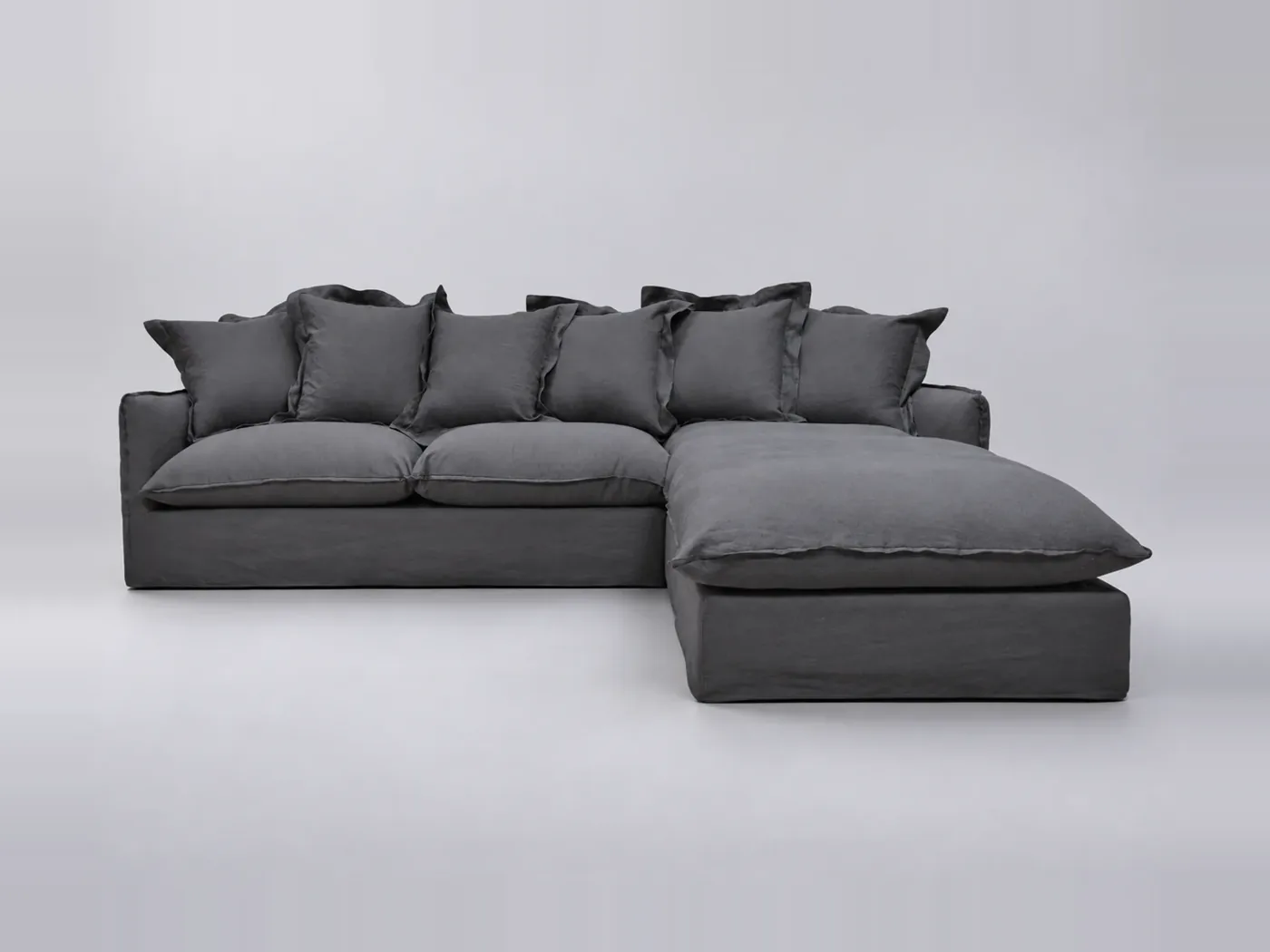 Canapé Barcelone Maisons du Monde, 6 places d'angle convertible, lin lavé, coloris anthracite