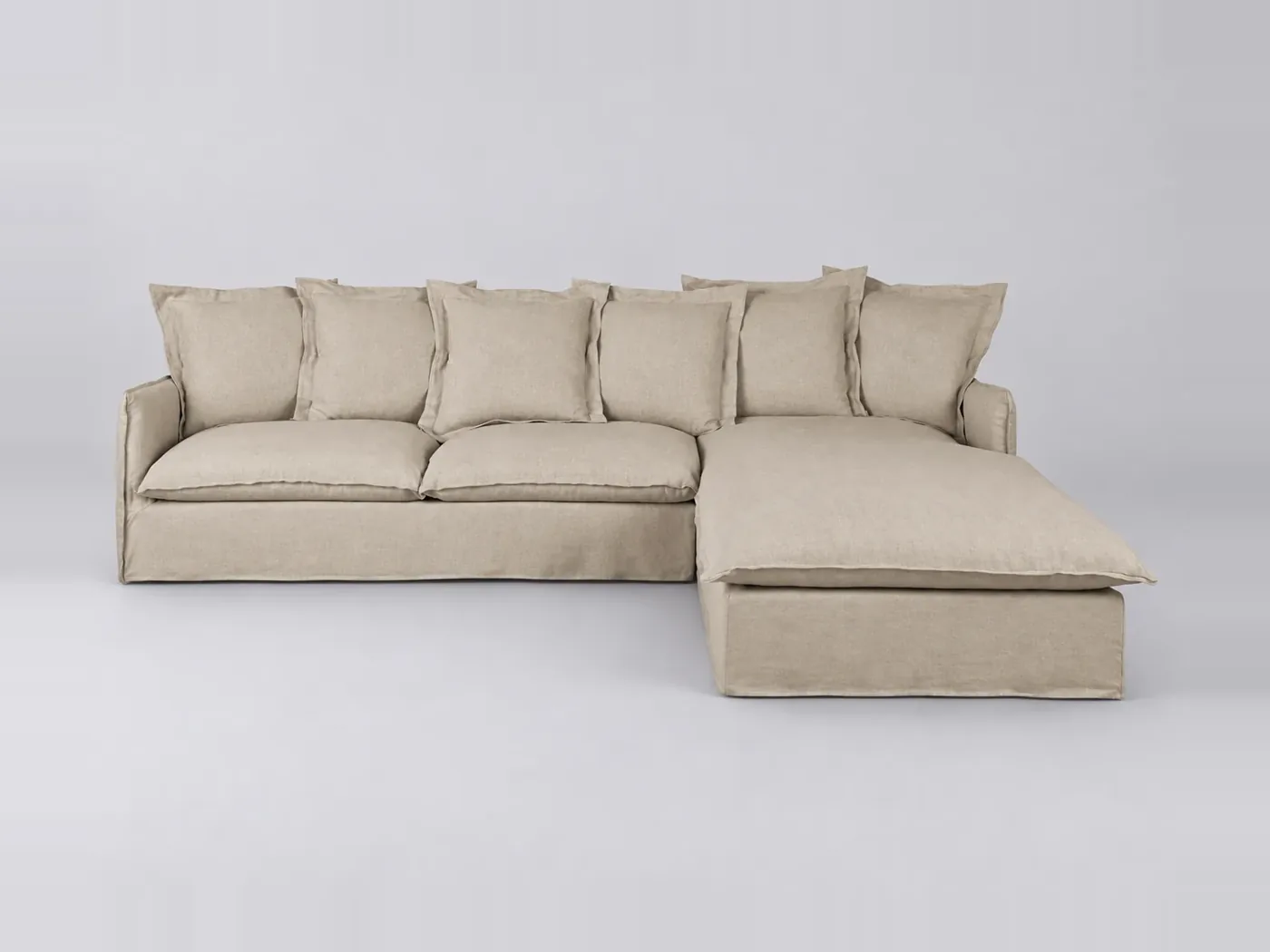 Canapé Barcelone Maisons du Monde, 6 places d'angle convertible, lin, coloris beige