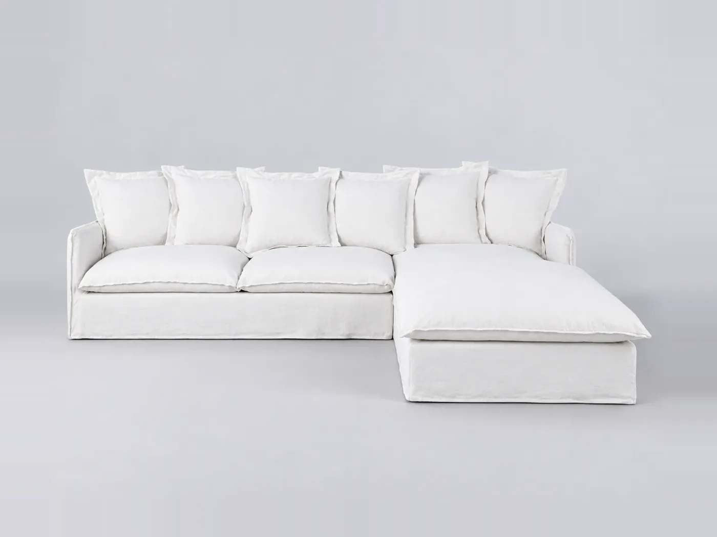 Canapé Barcelone Maisons du Monde, 6 places d'angle convertible, lin, coloris blanc