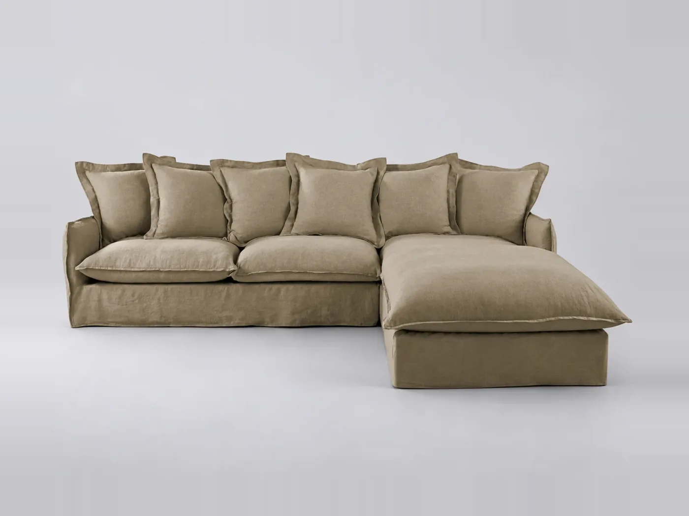 Canapé Barcelone Maisons du Monde, 6 places d'angle convertible, lin, coloris kaki