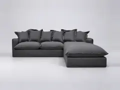Canapé Barcelone Maisons du Monde, 6 places d'angle fixe, lin lavé, coloris anthracite