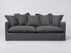 Canapé Barcelone Maisons du Monde, 3 places droit convertible, lin lavé, coloris anthracite