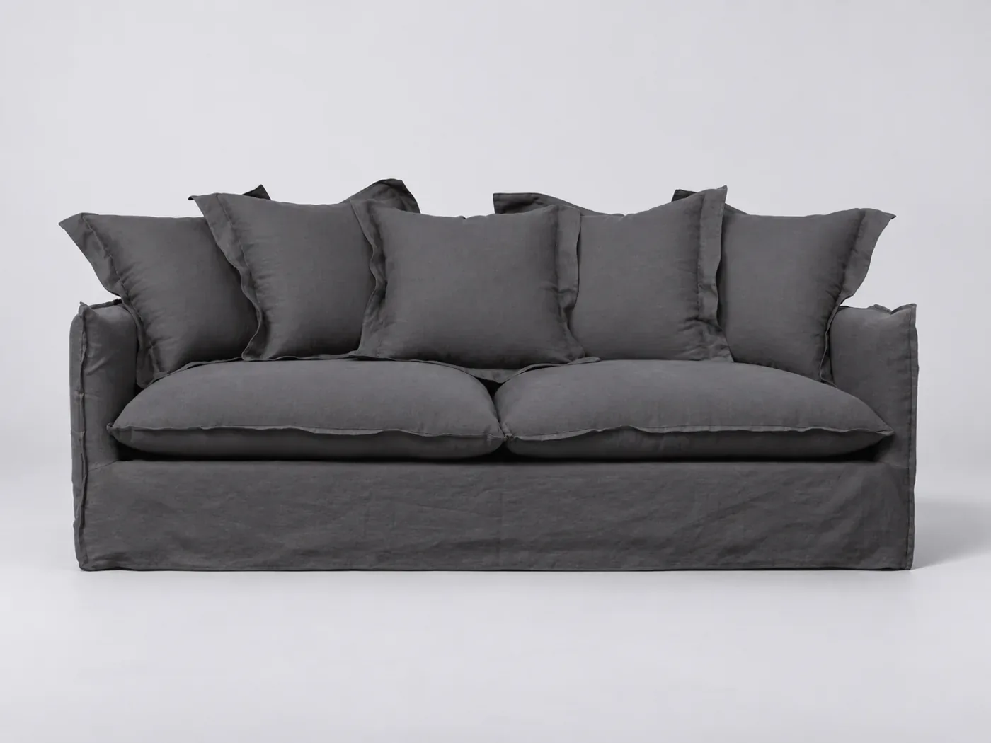 Canapé Barcelone Maisons du Monde, 3 places droit convertible, lin lavé, coloris anthracite