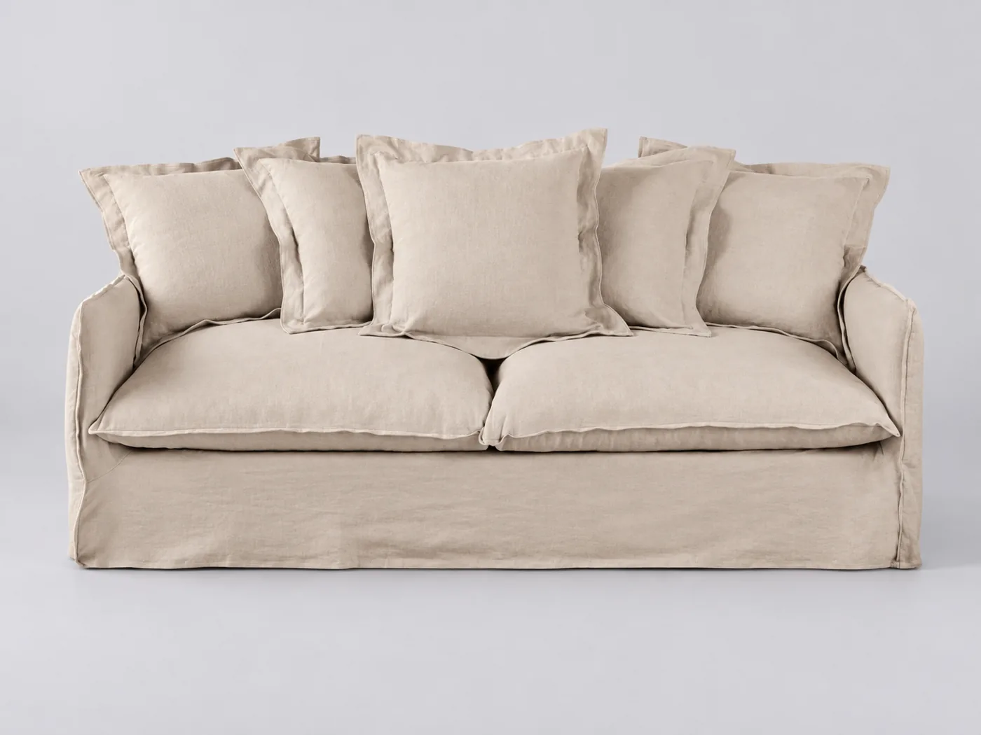 Canapé Barcelone Maisons du Monde, 3 places droit convertible, lin, coloris beige, effet lin