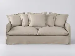 Canapé Barcelone Maisons du Monde, 3 places droit convertible, lin, coloris beige