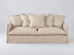 Canapé Barcelone Maisons du Monde, 3 places droit fixe, lin, coloris beige, effet lin