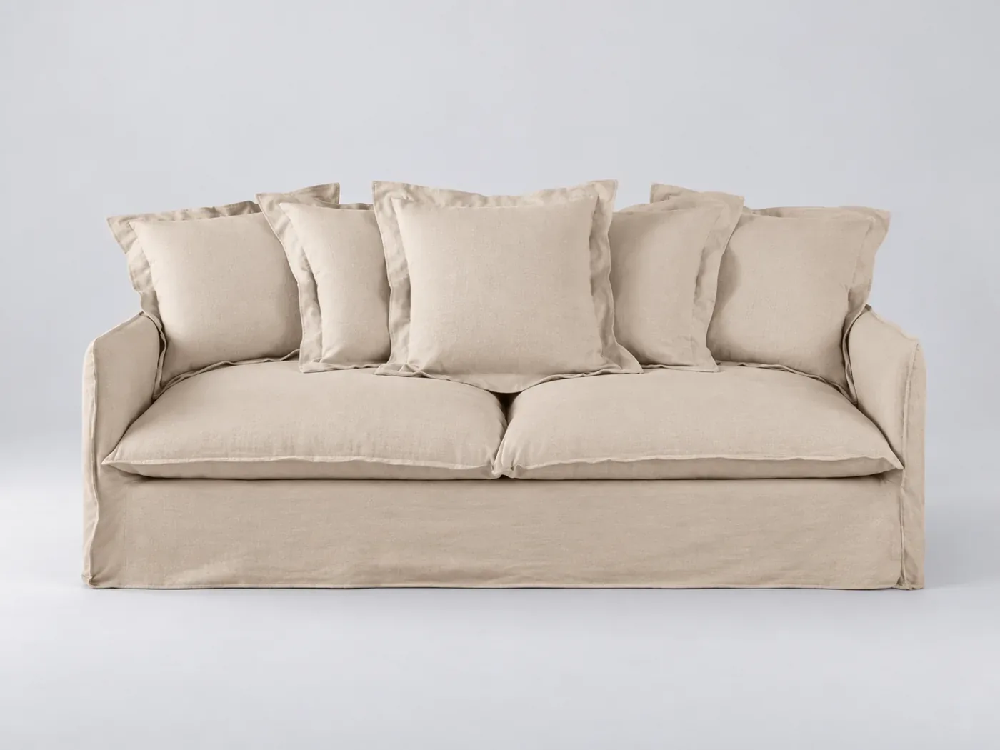 Canapé Barcelone Maisons du Monde, 3 places droit fixe, lin, coloris beige, effet lin