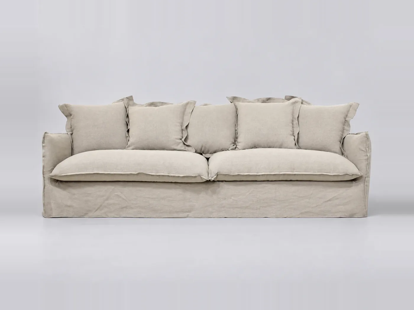 Canapé Barcelone Maisons du Monde, 4 places droit fixe, lin, coloris beige