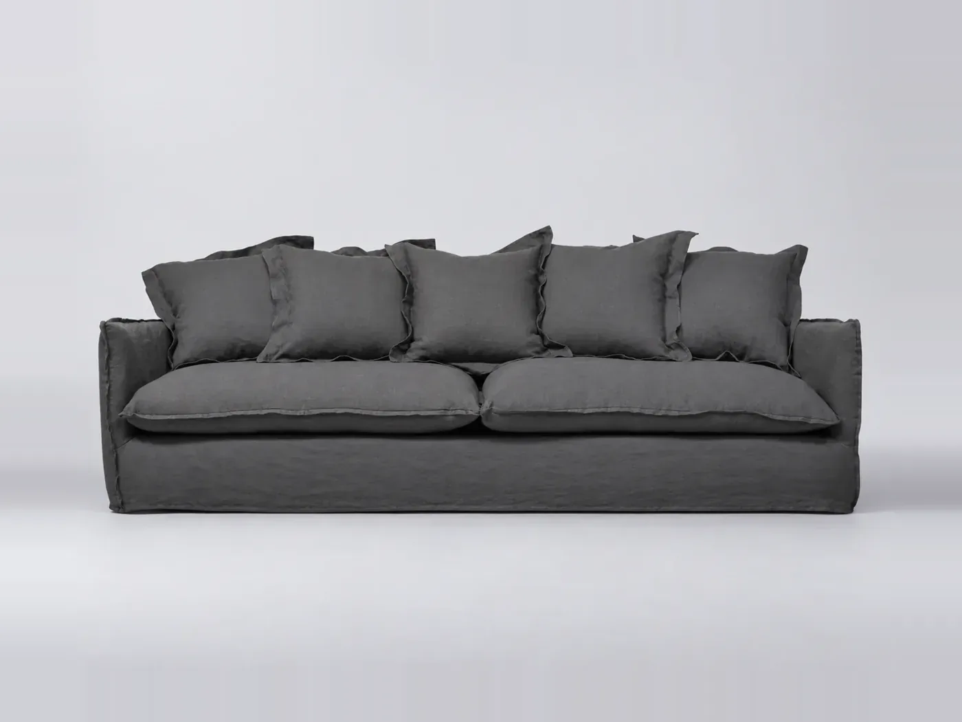 Canapé Barcelone Maisons du Monde, 5 places droit fixe, lin lavé, coloris anthracite