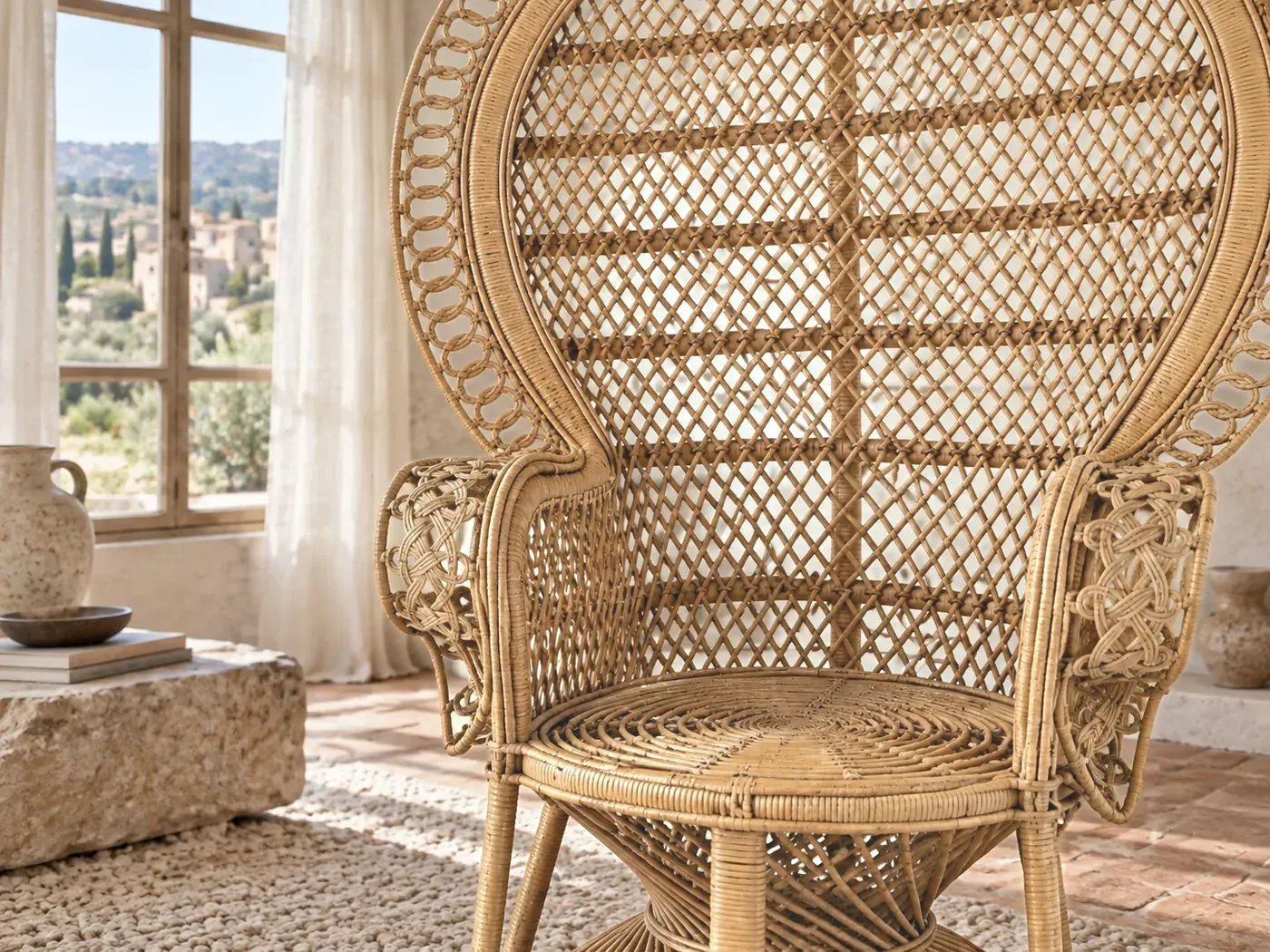 Emmanuelle, fauteuil, coloris rotin : gros plan sur le tissu