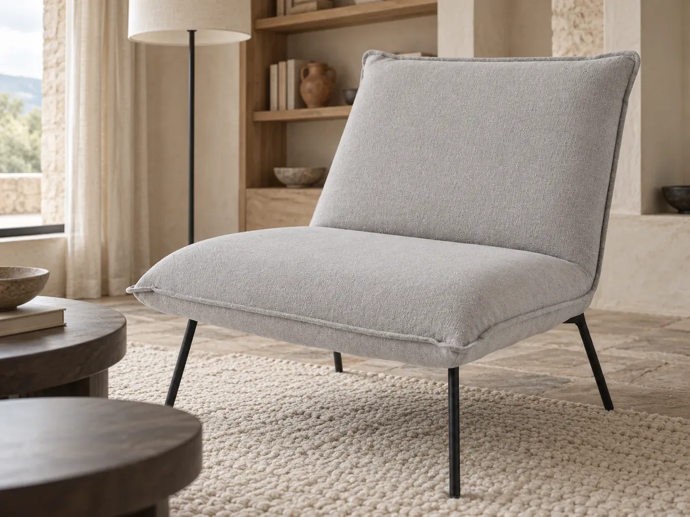 Sam, fauteuil, tissu, coloris fauteuil gris clair : gros plan sur le tissu