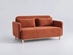 Canapé Nia Maisons du Monde, 2 places droit convertible, velours, coloris orange écureuil