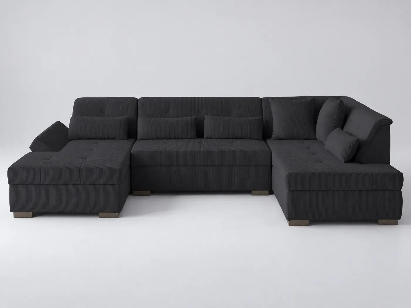 Canapé Vermont Best Mobilier, 7 places panoramique fixe, velours côtelé, coloris noir