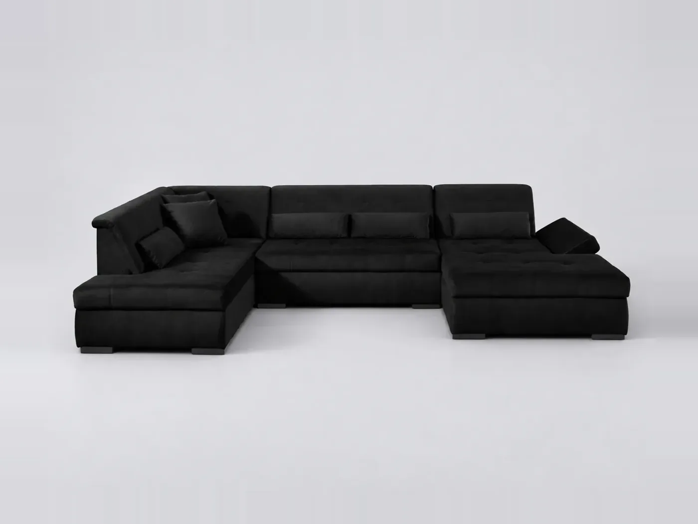 Canapé Vermont Best Mobilier, 7 places panoramique fixe, velours, coloris noir