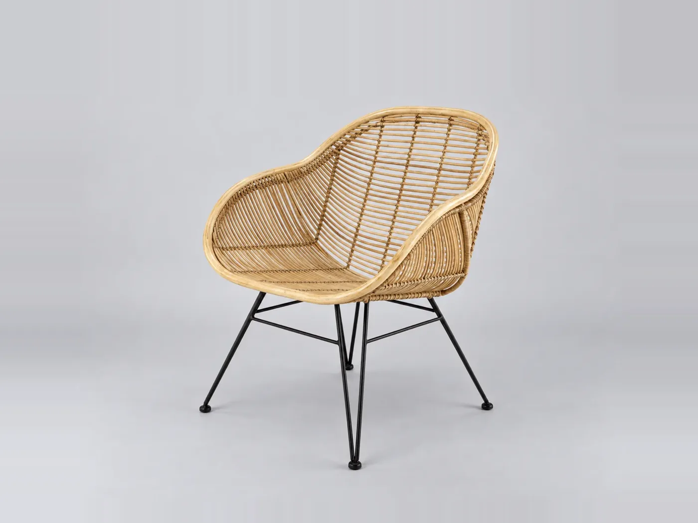 Fauteuil Pitaya Maisons du Monde, droit fixe, rotin, coloris rotin et acier noir