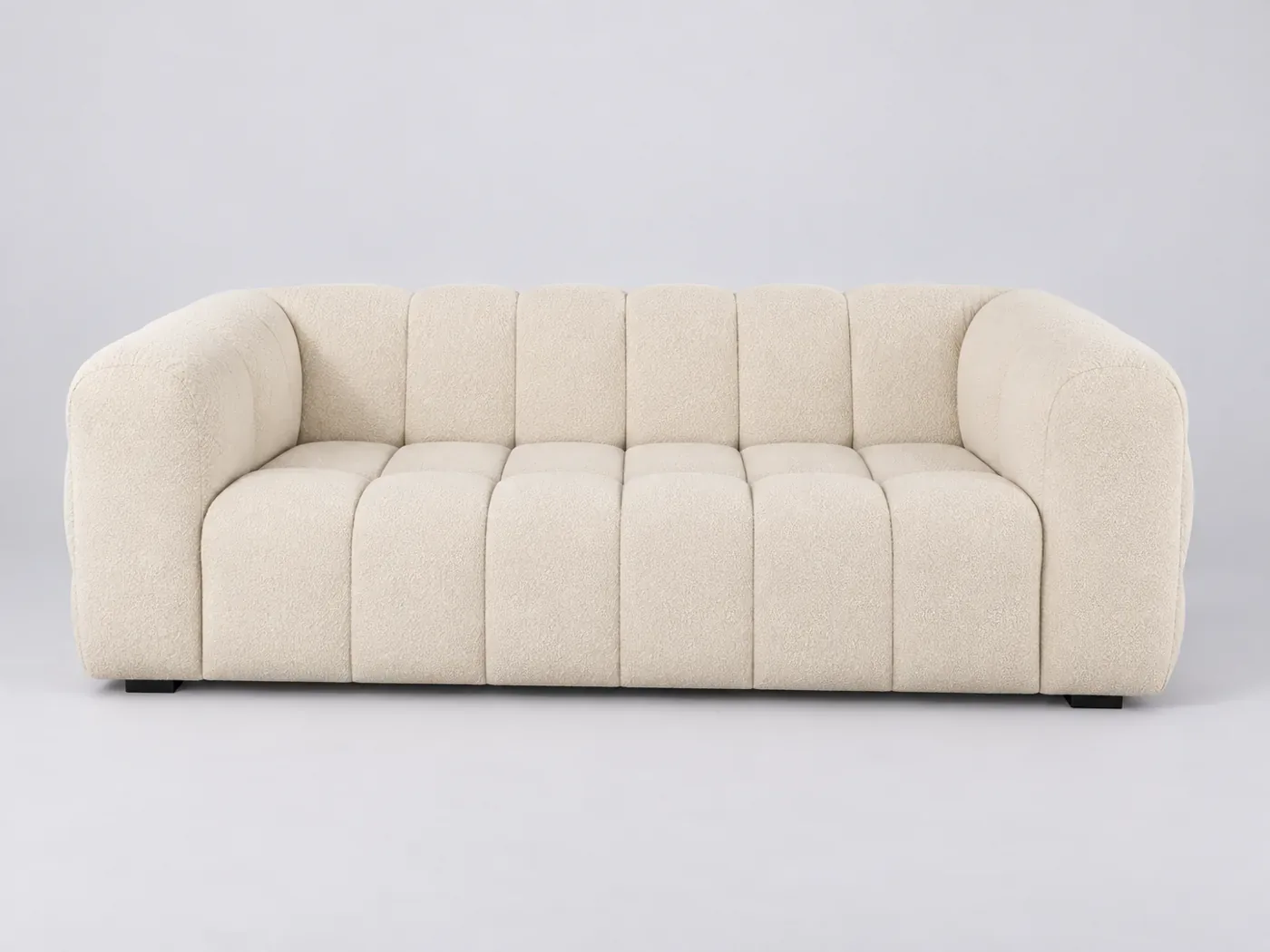 Canapé Lilo Maisons du Monde, 2 places droit fixe, bouclette, coloris ecru