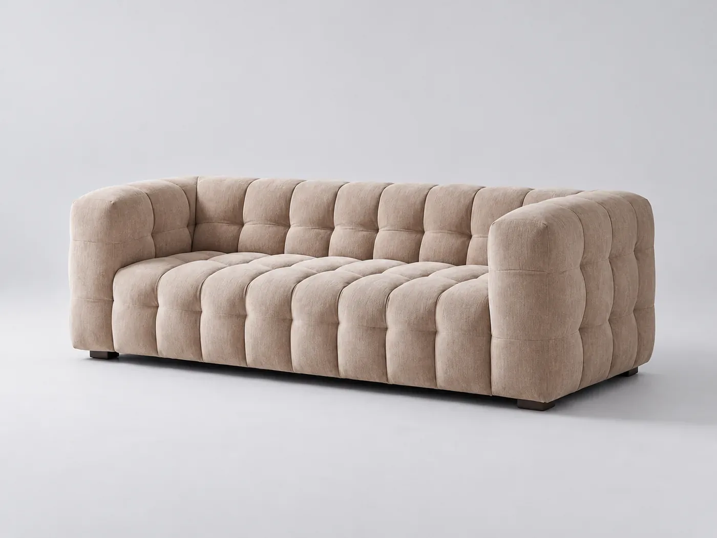 Canapé Lilo Maisons du Monde, 3 places droit fixe, velours, coloris beige latté