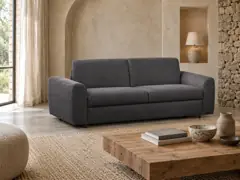 Canapé Clayve But, 3 places droit convertible, coloris anthracite, mise en situation dans un salon (illustration IA 4)