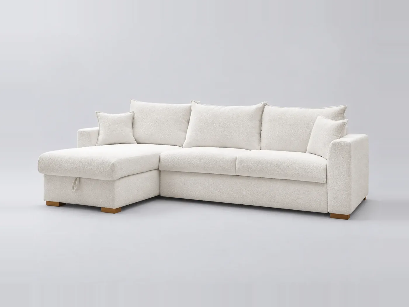 Canapé Augustin Bobochic, 3 places d'angle convertible express couchage 160x200, bouclette, coloris blanc