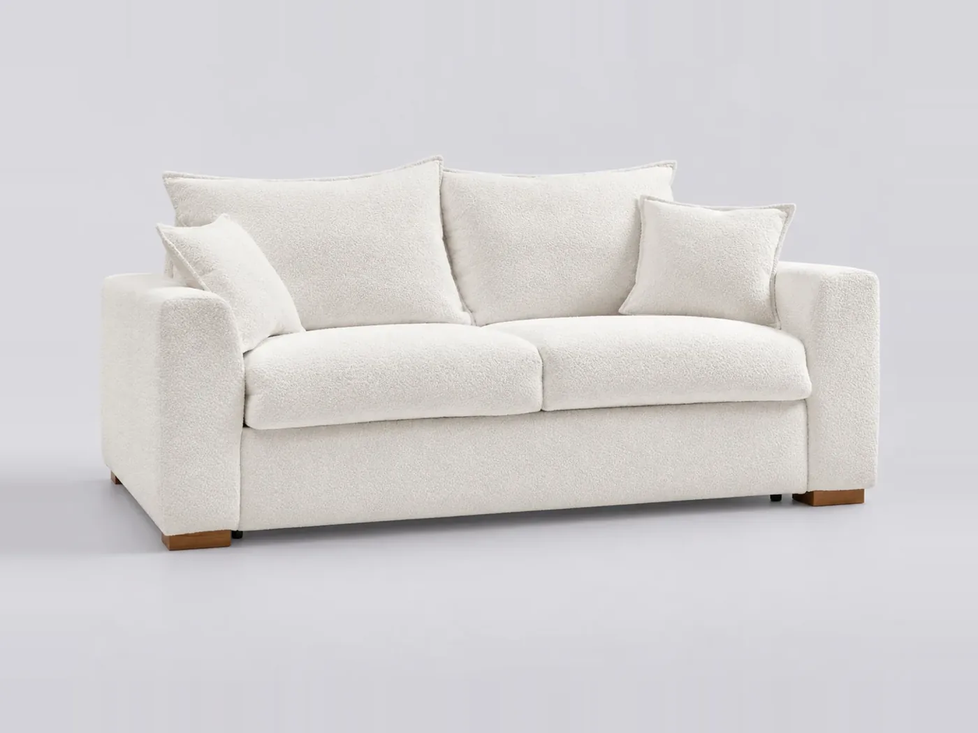 Canapé Augustin Bobochic, 3 places droit convertible express, bouclette, coloris blanc