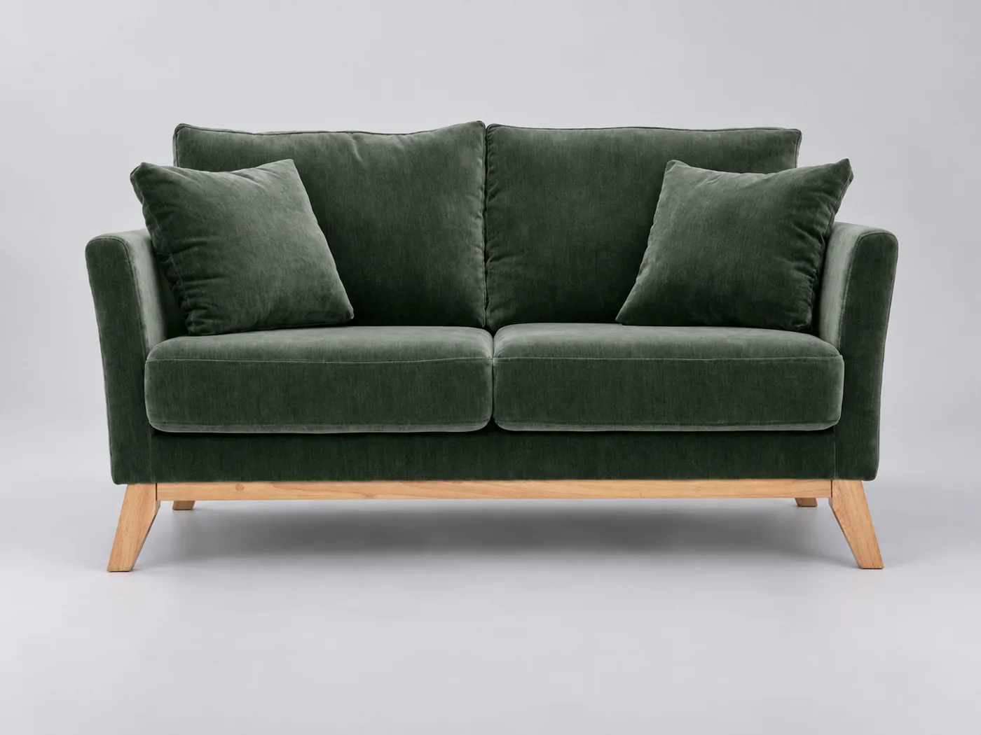 Canapé Oslo Miliboo, 2 places droit fixe, coloris effet velours vert kaki