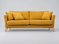 Canapé Oslo Miliboo, 3 places droit fixe, coloris effet velours jaune moutarde