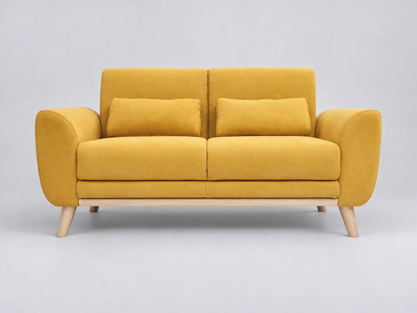 Canapé Ektor Miliboo, 2 places droit fixe, coloris effet velours jaune moutarde