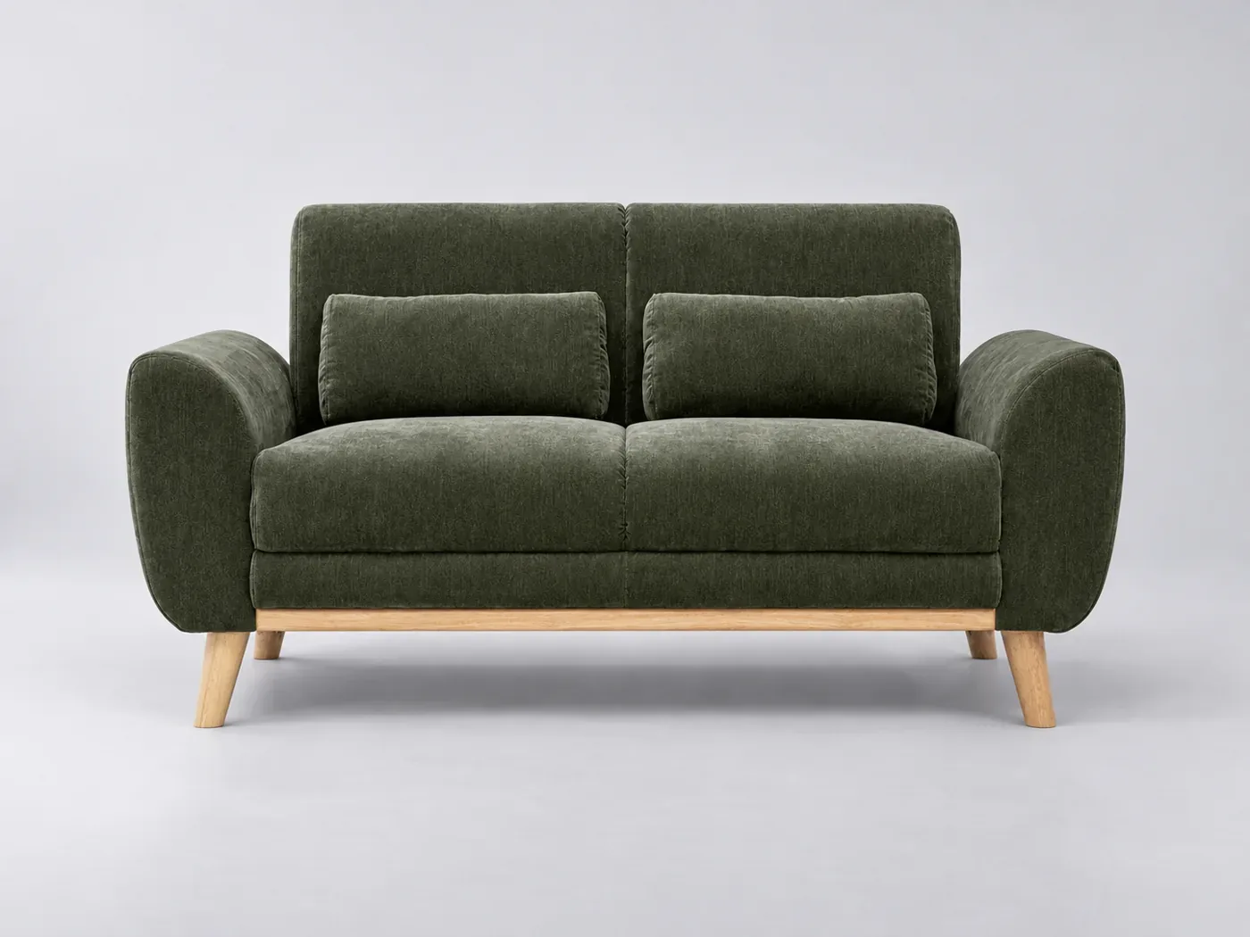 Canapé Ektor Miliboo, 2 places droit fixe, coloris effet velours vert kaki