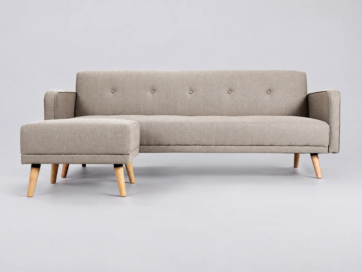 Canapé Ulla Miliboo, 3 places d'angle convertible, coloris avec repose-pieds en tissu beige
