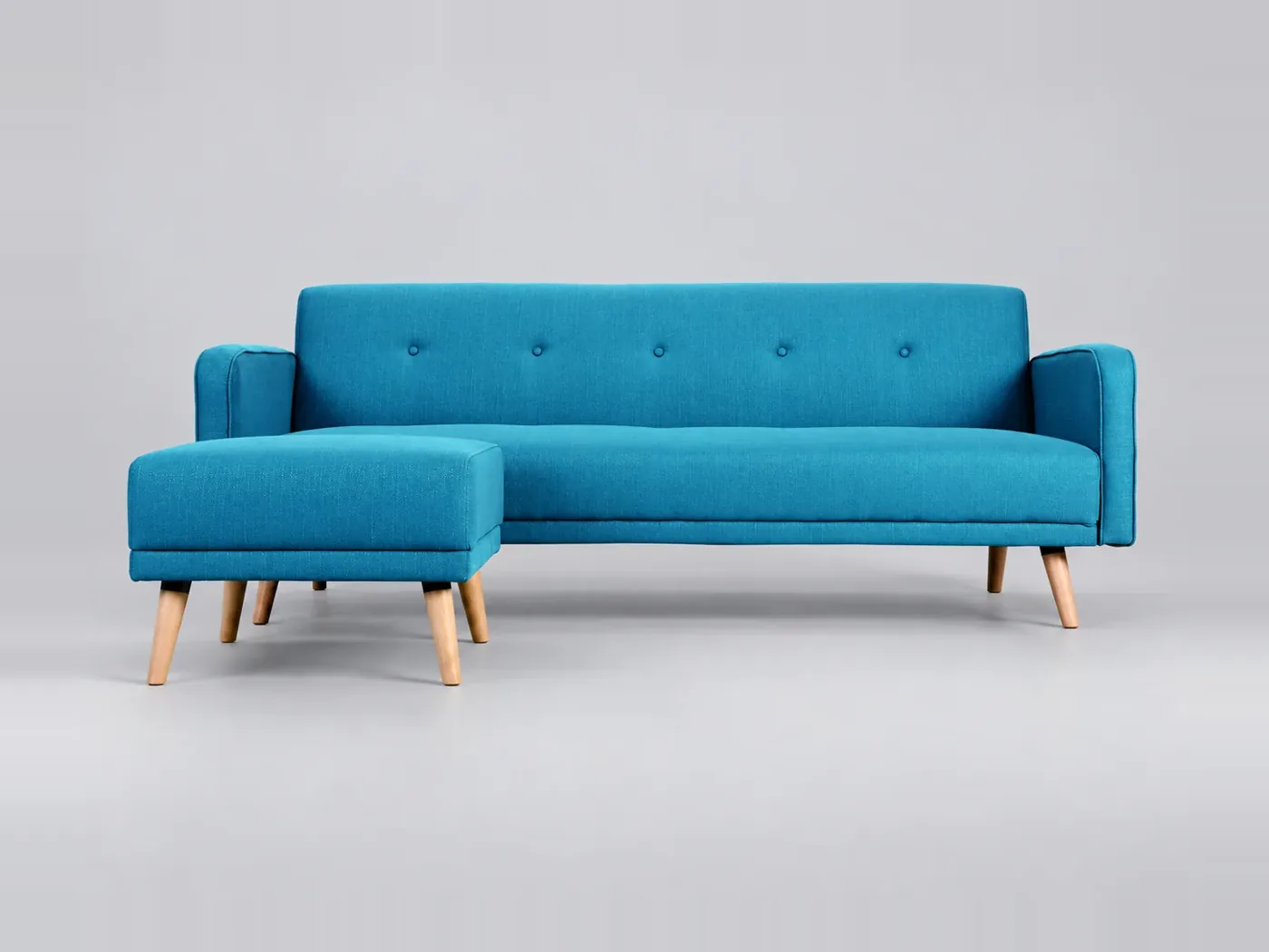 Canapé Ulla Miliboo, 3 places d'angle convertible, coloris avec repose-pieds en tissu bleu canard