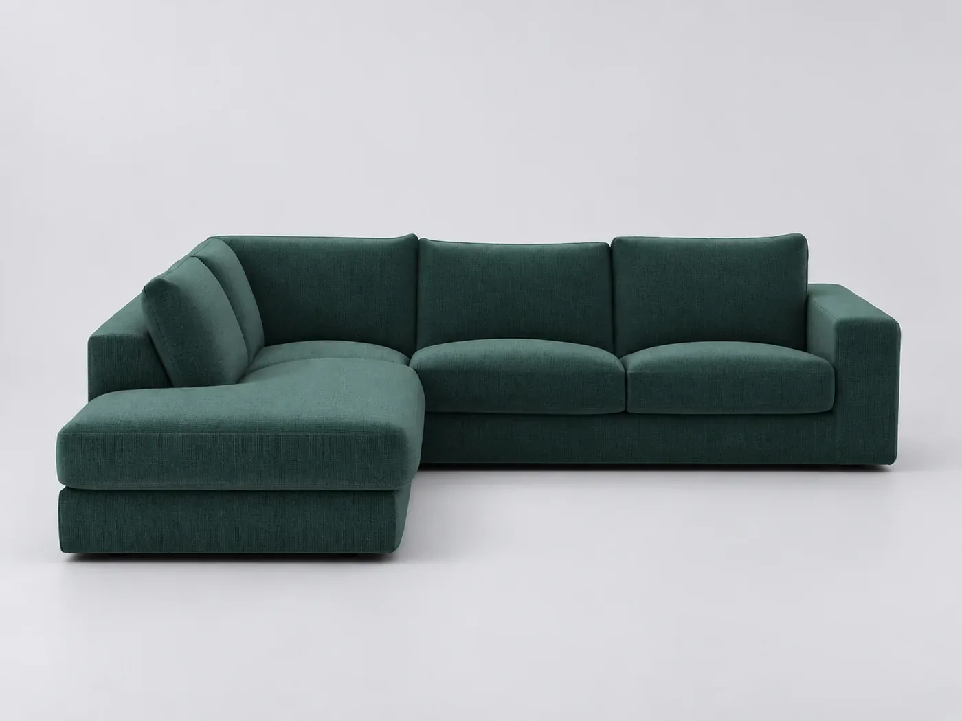 Canapé Skander AM.PM, d'angle fixe, toile jaspée, coloris vert de minuit