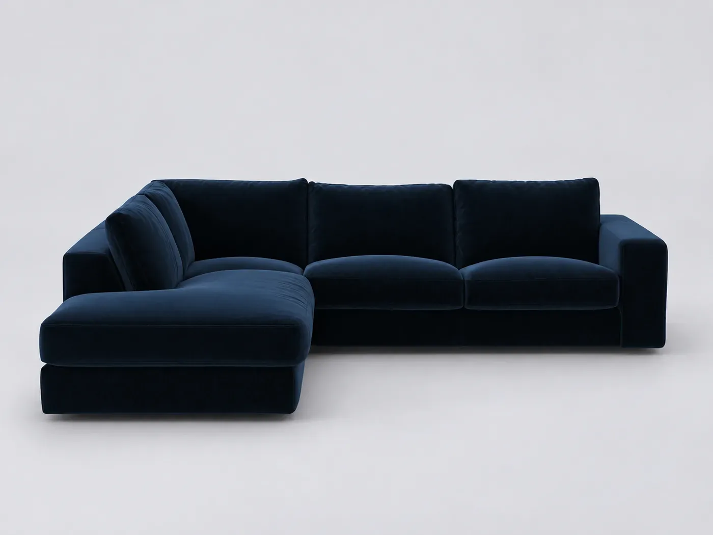 Canapé Skander AM.PM, d'angle fixe, velours, coloris bleu nuit