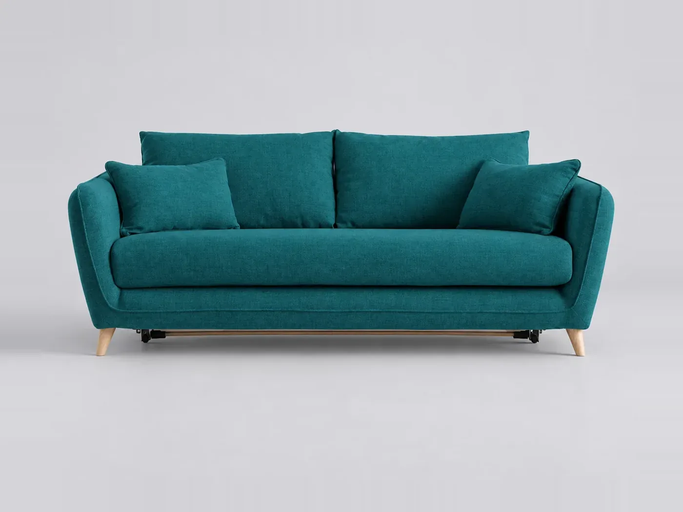 Canapé Creep Miliboo, 3 places droit convertible, coloris bleu paon