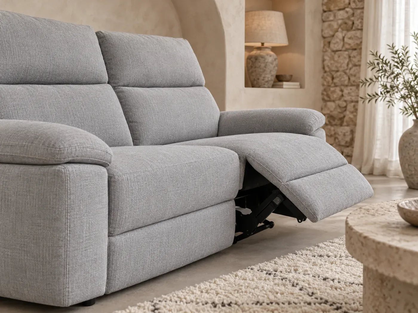 Orion, 3 places droit fixe, coloris gris clair : gros plan sur les coussins