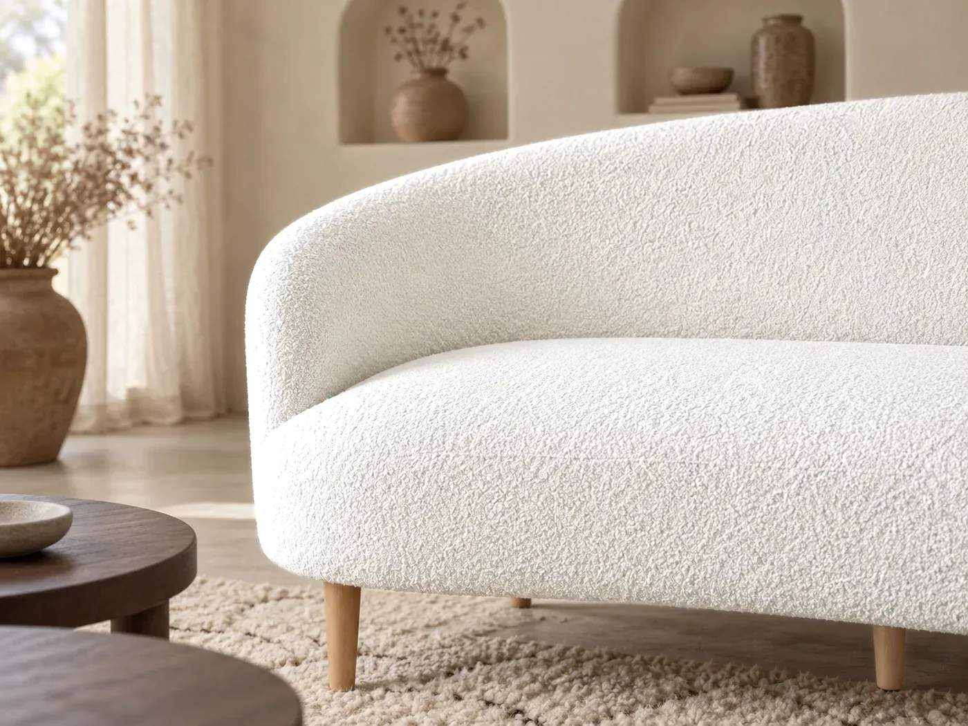 Spy, 2 places droit fixe, tissu, coloris a bouclettes blanc : gros plan sur le tissu